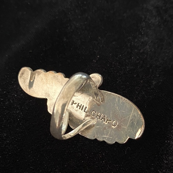 VTG Phil Chapo Navajo Silver Ring with Turquoise and Coral - Picture 2 of 6